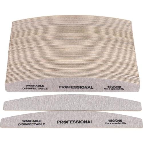 50pcs Professional Wooden Nail File 180/240 Double-sided Sandpaper Manicure Buffer Grey Boat Pedicure Wood Buffers Nail Supply