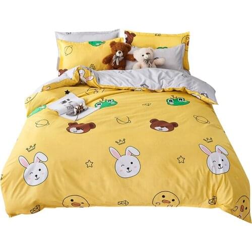 White Rabbit Little Bear Yellow Child Bedding Sets Duvet Cover Bed Sheet Pillowcase Bed Cover Linens Bedclothes Kids Gift