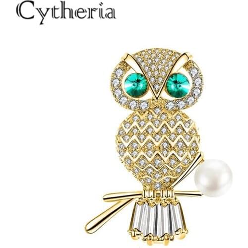 Luxury Enamel pins Rhinestone Pearl Couple Owl Brooch animal brooches for Women Men Clothes Scarf buckle collar jewelry pins