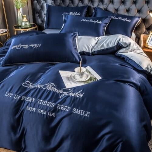 Luxury Embroidered 4PCS Bedding Set Premium Egyptian Cotton Duvet Cover Sets Bedsheet Fitted Sheets Silky Bed Cover Bedclothes