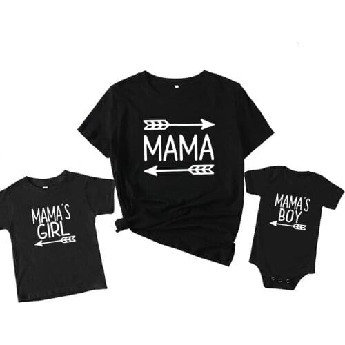 Mama and Mamas Boy Girl Print Mom and Daughter Son Matching Shirts Casual Mommy and Me Black Cotton Tshirt Baby Boy Bodysuit