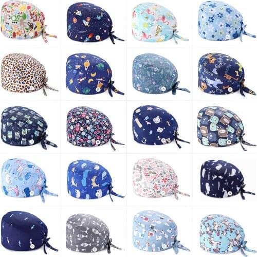Scrub Nurse Hat Sanitary Cap With Sweatband Cartoon Flamingo Printing Nursing Caps Beauty Salon Scrub Cap