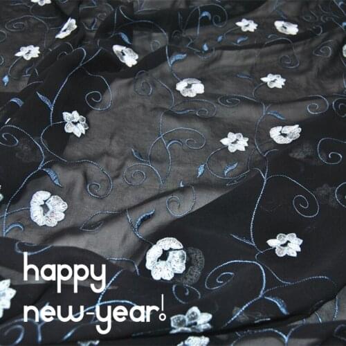 LEO&LIN Black Embroidered Georgette Chiffon Silk Clothing Fabric DIY Patchwork Tissue