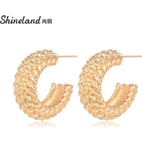 Shineland Classic Minimalist Gold Color Metal Circle Stud Earrings For Women Uneven Geometric Brincos Vintage Jewelry Hot Sale