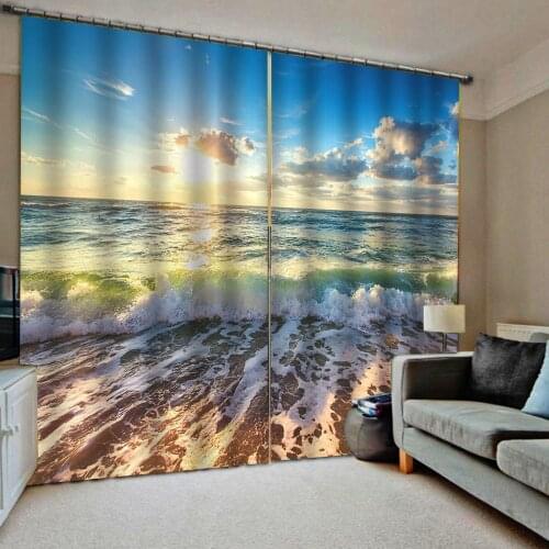 Blue beach waves curtains 3D Blackout Curtains For Living room Bedding room Drapes Cotinas 3d curtains