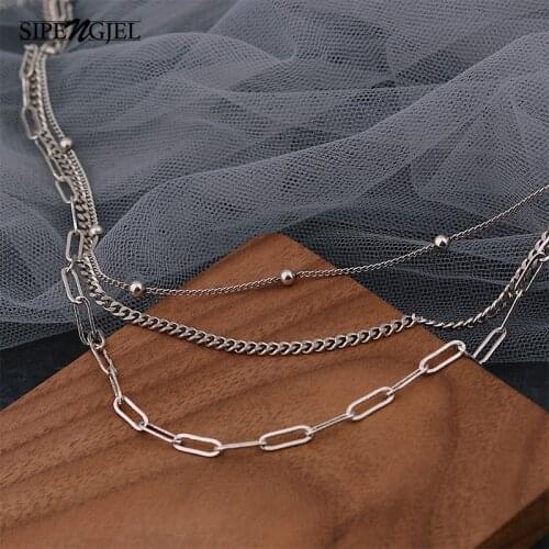 SIPENGJEL Three Layers Clavicle Chain Necklace Summer New Trend Punk Hip Hop Necklace for Women Vintage Party Jewelry 2021