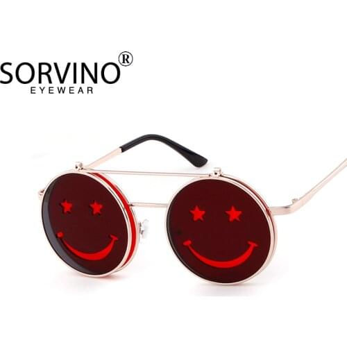 SORVINO Retro Flip Up Round Steampunk Sunglasses 2020 Brand Men Women Designer Small Circle Sun Glasses Red Yellow Shades SP64