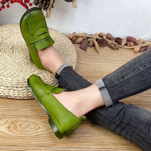 Birkuir Retro Women Flats Casual Shoes 2021 New Soft Soles Square Toe Genuine Leather Handmade Loafers Leisure Ladies Shoes