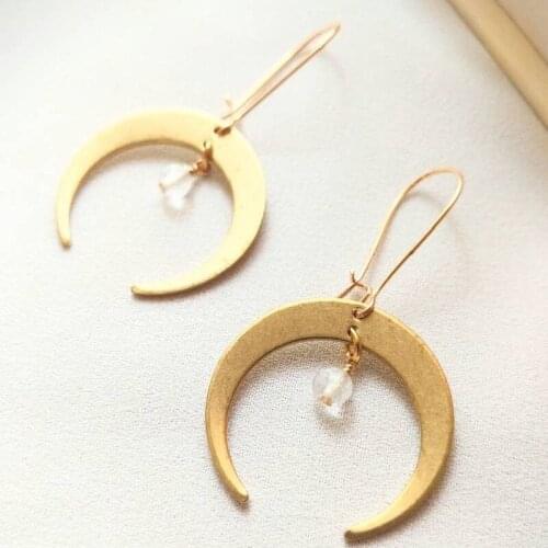 Witch Brass Moon Crescent Earrings Gold Tone Celestial Astronomy Boho Hippies Jewelry Women Gift for Her Beautifu Fashion Trend