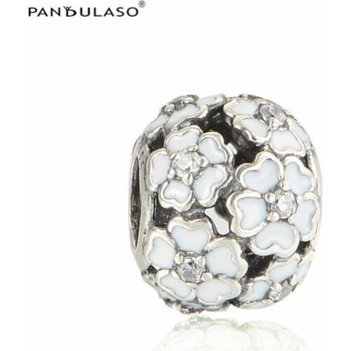 925 Sterling Silver Jewelry Bead Fits European Silver Charm Bracelet & Choker Spring Flower Round With Stones Bead Jewelry