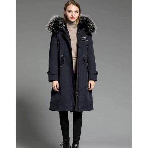 Real Parka Natural Rabbit Liner Long Trench Coat 2020 Winter Jacket Women Raccoon Fur Collar Luxury Parkas MY