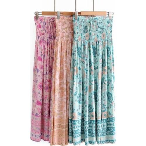 Jastie Summer Boho Hippie Chic Beach Women Skirt Vintage Floral Print Maxi Skirts High Wait Split Sexy Long Skirt Female Faldas