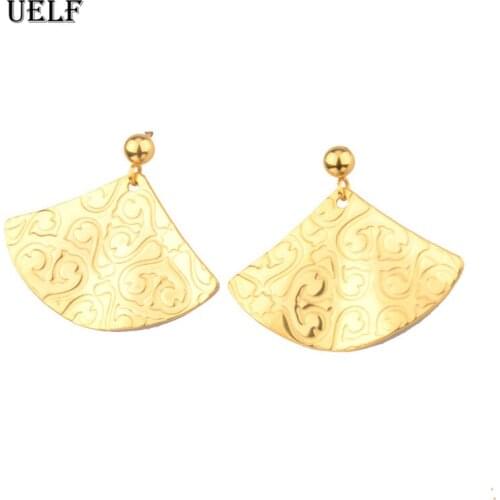 Uelf Big Vintage Earrings for women gold color Geometric statement earring 2019 metal earing Hanging fashion jewelry trend