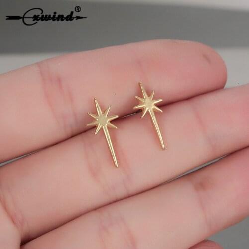 Cxwind New Tiny Star Ear Climber Earrings For Women Girl Stainless Steel Cross Earrings Jewelry Falling Star Cross Charm Earring