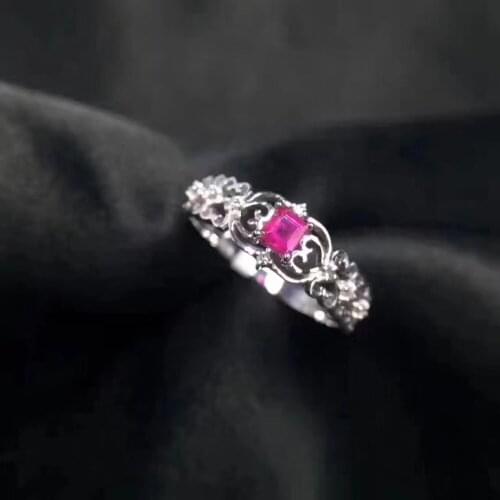 Elegant lovely Hollow square Leaves Natural red ruby gem Ring S925 Silver Natural Gemstone Ring Women wedding gift fine Jewelry