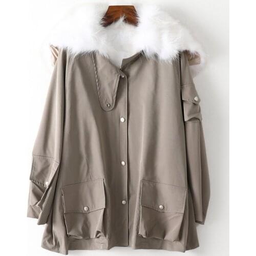 Detachable Rex Rabbit Fur Liner Raccoon Dog Fur Hooded Collar Pie Overcomes Womens Winter Coat Loose Medium Length Parka Jacket