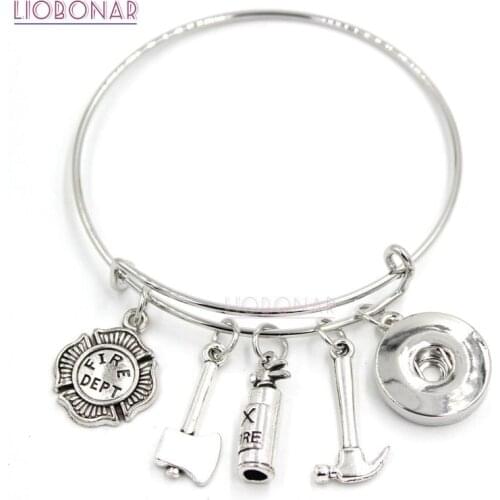 10PCS/Lot Firefighter Bracelets 18mm Snap Jewelry Womens Bracelet Adjustable Bangle Snap Bracelets For Women Gifts