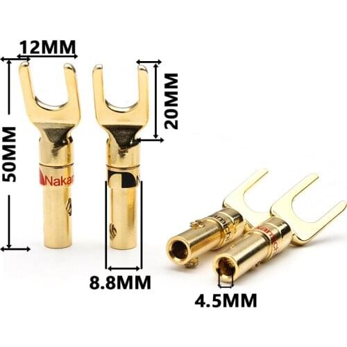 12PCS Nakamichi Banana Plugs Y Type Gold Plated Copper Banana Connectors Audio Speaker Cable Wire Connectors