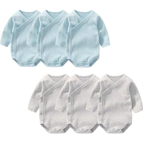 3Pcs Baby Bodysuits Long Sleeves Sleepwear Cotton Newborn Clothes Boy Girls Pajamas 0-12M