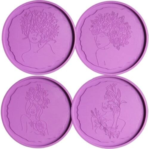 4 Pcs Irregular Flower Fairy Art Coaster Epoxy Resin Mold Flowers Beauty Women Cup Mat Silicone Mold DIY Crafts Home Decorations