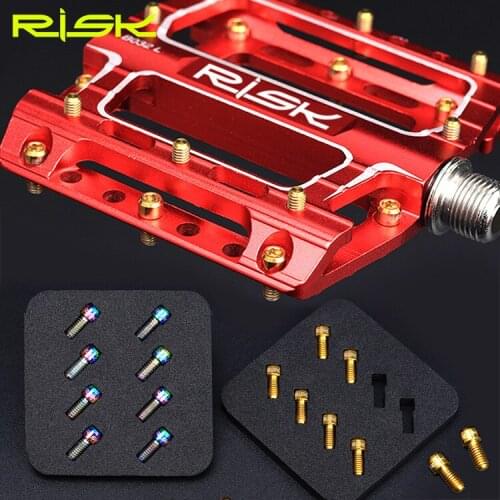 RISK 8pcs M4*8 Lightweight Downhill Mountain Bike Pedal Anti-Slip Bolts Titanium MTB Bike XC AM Downhill DH Pedal Screw