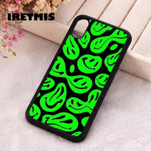 Iretmis 5 5S SE Phone Cover Case for iPhone 6 6S 7 8 Plus X Xs XR 11 12 Mini Pro Max Green Dripping Trippy Melting Smiley Face