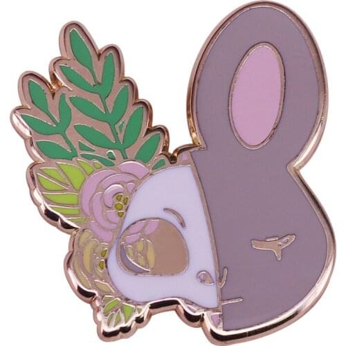 Floral yin yang rabbit brooch bunny and nature lovers cute coat collar accessory