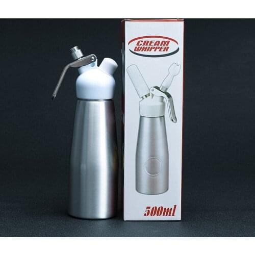 Whipped Cream Dispenser (0.5L), with 2 Decorating Nozzles - Uses Standard N2O Cartridges - Silver Canister