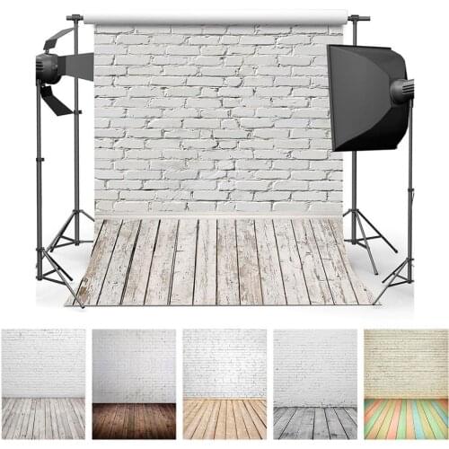White Brick Wall Photography Backdrops Wooden Floor Backgrounds for Pet Toy Photo Studio Baby Shower Newborn Children Photophone
