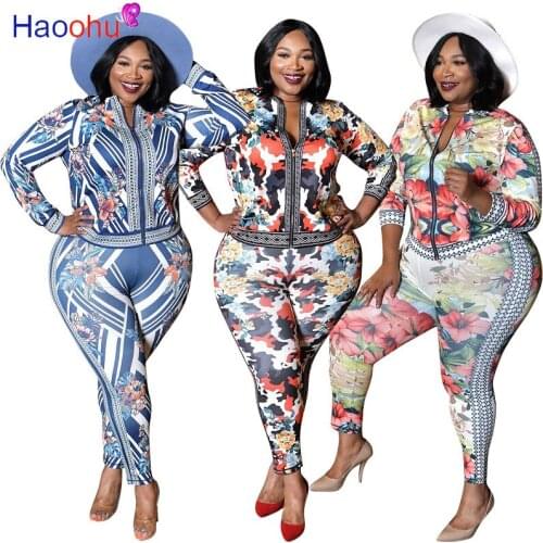 HAOOHU Spring Summer Fall Runway 2 Piece Womens Sets Vintage Floral Print Long Sleeve Top Jacket Coat Pant Suits Outfits