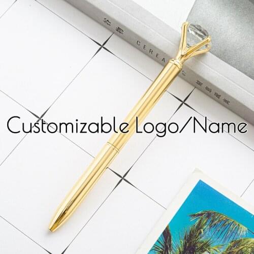 Customized Logo Pen Metal Crystal Pen Diamond Wafer Ballpoint Pen 0.7mm Blue Writing Pen Student School Gift Ball Pen Beauty