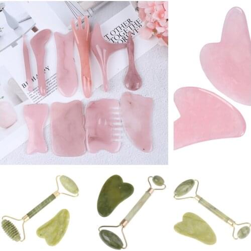 Face Body Massage Tool Roller And Gua Sha Tools By Natural Jade Scraper Massager With Stones For Face Body Massager Beauty