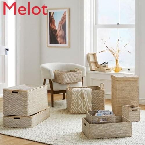 Rattan Basket Vintage Quality American Style Storage Handmade Natural Table Cabinet Coffee Table Storage Gray White