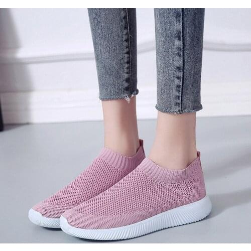 Women Shoes Knitting Sock Sneakers Women Summer Slip On Flat Shoes Women Plus Size Loafers Flats Walking krasovki Famela NVX376