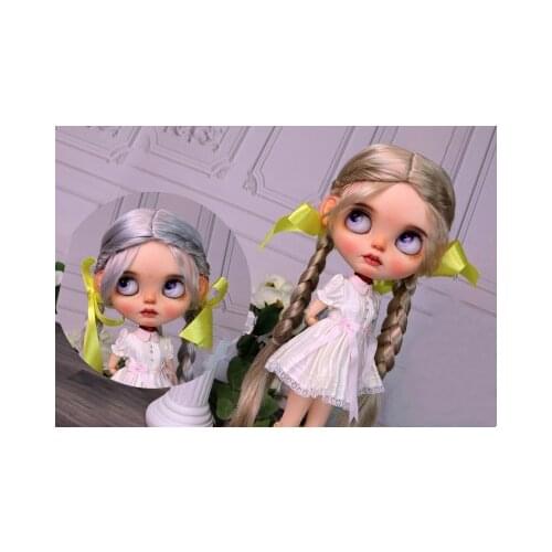 Blythes Doll Emulate Hair Fits the 1/6 Size Fashionable Go with the Mid Parter Double Fishbone Braids Mohair Hair Wigs Silver