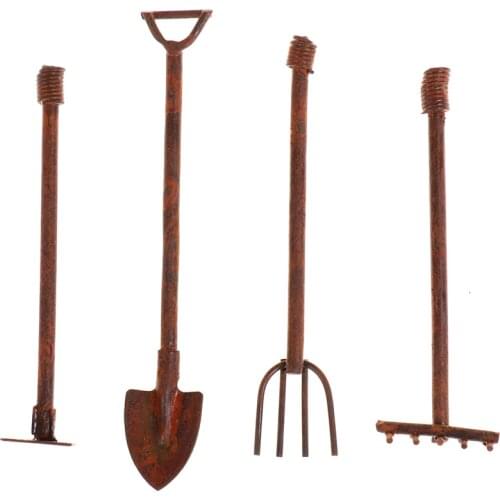 1:12 Scale Dollhouse Miniature Shovel Hoe and Pitchfork Farming Tools Fairy Garden Accessories Furniture Toys kids toy