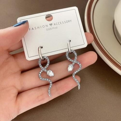 Fashion High Sense Rhinestone Retro Earrings Female Personality Design Sense Temperament Snake Earrings Female 2021 Tide Jewelry