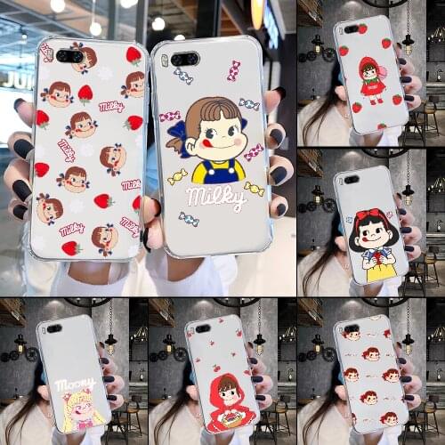 Cartoon Fujiya Peko Milky Girl Phone Case Transparent For Xiaomi Mi Max Note 3 A2 A3 8 9 9T 10 Lite Pro Ultra transparent