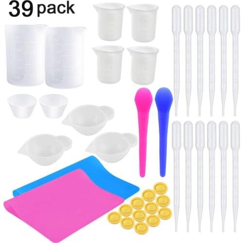 Silicone Epoxy Resin Mixing Cups Tools Set,100/250ml Measuring Cups,Stir Sticks,3ml Transfer Pipettes,Silicone Mats,Finger Cots