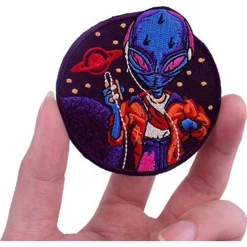 UFO Alien Patch Iron On Patches Space Sticker Embroidered Patches On Clothes Applique Fabric Cartoon Patches For Clothing Stripe