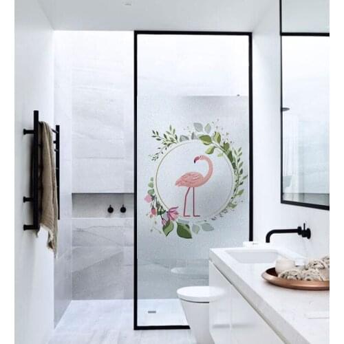 Flamingo glass sticker Custom size stained no-glue opaque Window Film adhesive vinyl Static Cling frosted office Nordic