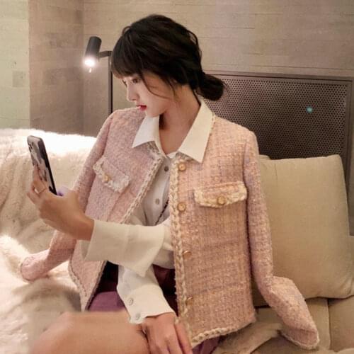 Retro Gentle Jacket Female Winter French Short Chic Heavy Industrial Temperament Loose Plaid Women Coat