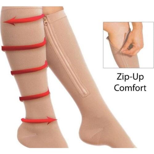 Unisex Anti-Fatigue Sports Compression Socks Foot Leg Pain Relief Solid Zipper Miracle Copper Anti Fatigue Magic Socks Knee-High