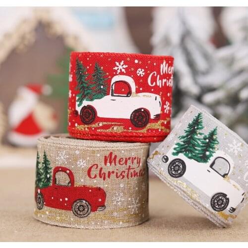 Christmas Printed Burlap Ribbons For Gift Christmas Decorations For Home Xmas Ornaments Navidad Decor Wreath Bows New Year 2022