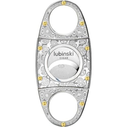 LUBINSKI Limited Edition Damascene Cigar Cutter Big Ring Hole Cigarette Scissor Dual Sharp Portable Tobacco Tool For Cohiba