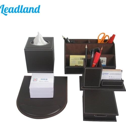 Office Desktop Organizer Pen Holder Memo Box Mouse Pad Business Card Stand Display Stationery Desk Set T45