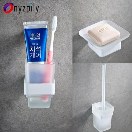 Onyzpily Bathroom Accessories White Plastic Soap Dish Toothbrush Cup Toilet brush Bathroom Accessories For Home