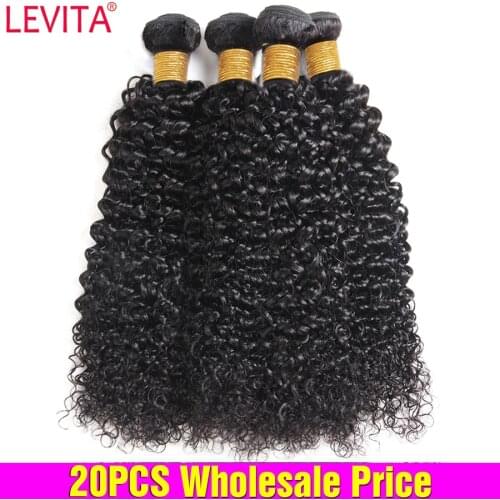 Levita 20Pcs Wholesale Kinky Curly Bundles Deals Human Hair Bundles Weft Hair Extension Peruvian Brazilian Hair Weave Bundles