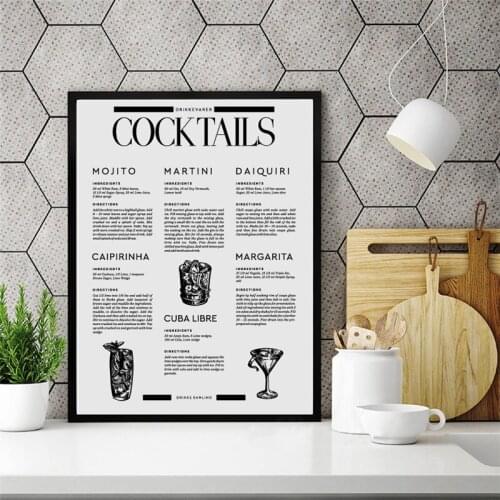Signature Drinks Cocktail Poster Nordic Wall Art Print Cocktail Poster Wine Cart Art Dorm Decorations Retro poster kraft paper
