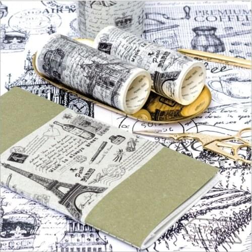 Retro Memories Of Travelling Europe City Buildings Sculpture Black White Washi Tape DIY Decorate Planner Scrapbook Masking Tape